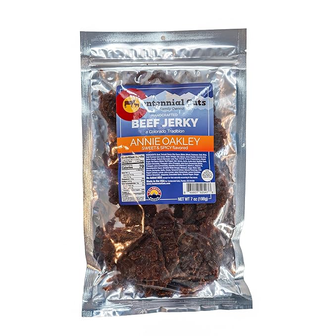 Centennial Cuts Beef Jerky – Annie Oakley Sweet &amp Spicy – High Protein – 7 oz Snack