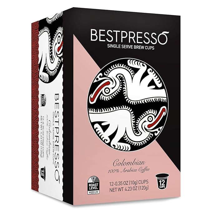 Bestpresso Coffee Colombian Single Serve 72 Count (Compatible with 2.0 Keurig Brewers) 6 packs of 12 cups