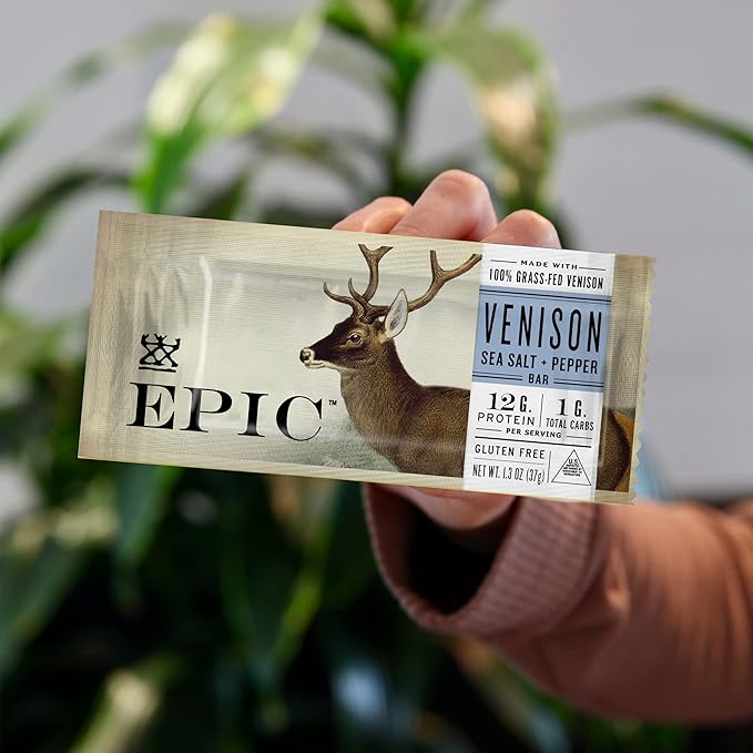 EPIC Bars Venison Sea Salt and Pepper Bar Keto Friendly Whole30 Approved Gluten Free 12 Count 15.6 oz