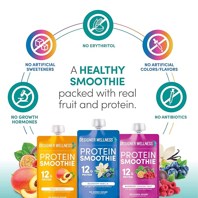 Designer Wellness Protein Smoothies Super Fruits Variety Pack and Tropical Fruit Bundle