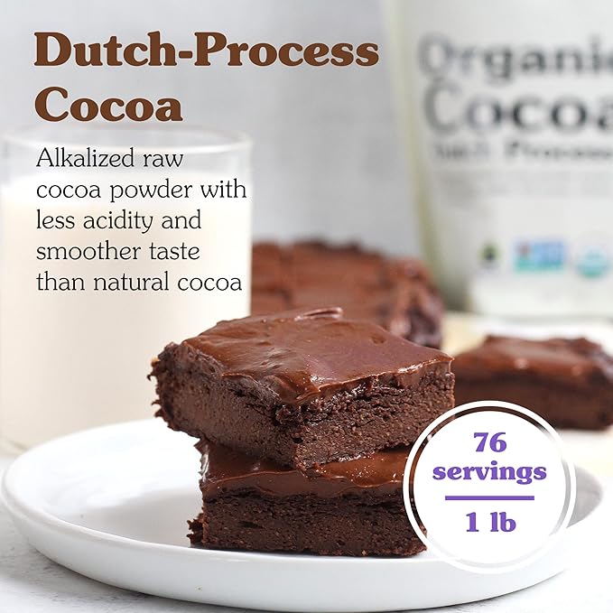 NuNaturals Unsweetened Organic Fairtrade Certified Cocoa Powder Premium Dutch-Process For Drinking and Baking 1 lb
