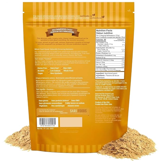 Non Fortified Nutritional Yeast Flakes Whole Foods Based Protein Powder Vegan Gluten Free Vitamins B Beta-glucans and All 18 Amino Acids (24 oz.)