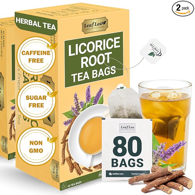 LeafLea 80 Licorice Root Tea Bags Pure Licorice Spice Tea Naturally Sweet Te De Regaliz Herbal Gently Supports Relaxation and Digestive Comfort Nutrient-Rich Vegan Sugar- free Caffeine Free