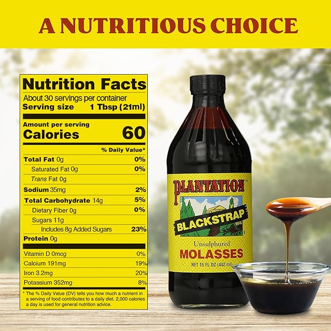 Plantation Blackstrap Molasses 15 oz (Pack of 2) – Unsulphured Blackstrap Molasses Rich Natural Sweetener for Baking BBQ Baked Beans Gingerbread &amp Beverages