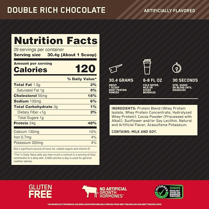Optimum Nutrition ON Gold Standard 100% Whey Protein Primary Source Isolate - Double Rich Chocolate 2 Lbs + ON Micronized Creatine Monohydrate Powder - Unflavored 300 Grams
