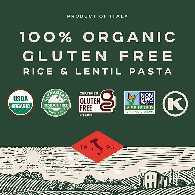Bionaturae Fusilli Pasta Noodles - Gluten Free Pasta Organic Rice &amp Lentil Pasta Kosher Certified High Protein Non-GMO Fusilli Pasta Organic Crafted in Italy - 12 Oz 12 Pack