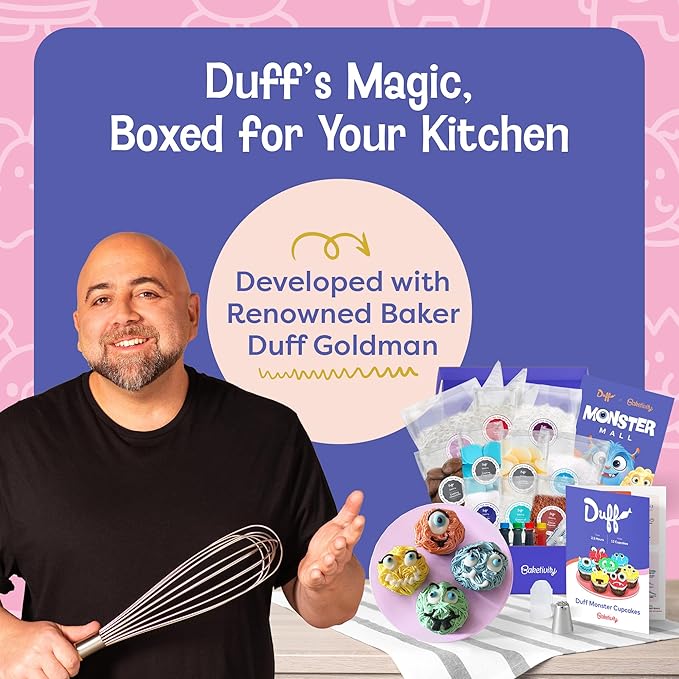 Baketivity x Duff Goldman Monster Cupcakes Kit - Cooking Set with Premeasured Ingredients Decorating Supplies STEM Activities - Perfect for Girls and Boys