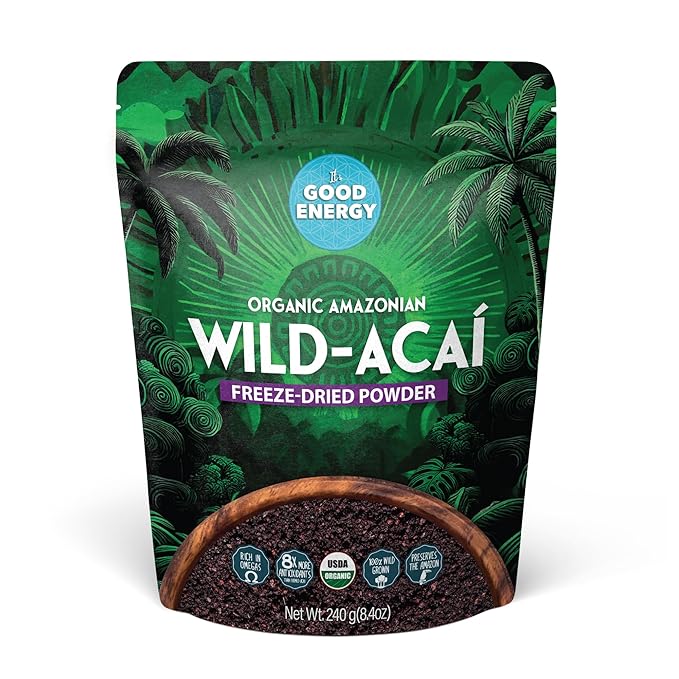 It's Good Energy Organic Amazonian Wild Açaí Powder | 100% Wild Grown Sustainably Collected | Prevents Deforestation | Freeze-Dried | 8X More Antioxidants | No Sugar Non-GMO Gluten-Free | 8.4oz