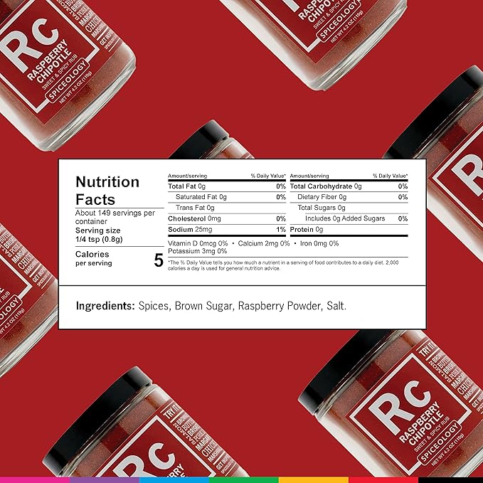 Spiceology - Raspberry Chipotle Sweet &amp Spicy All-Purpose BBQ Seasoning Spice Rub - Use on: Ribs Pork Bacon or Chicken - 4.2 oz