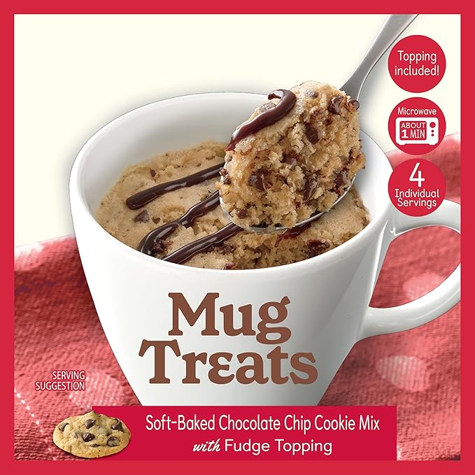 Betty Crocker Mug Treats Soft-Baked Chocolate Chip Cookie Mix with Fudge Topping 4 Servings (Pack of 6)