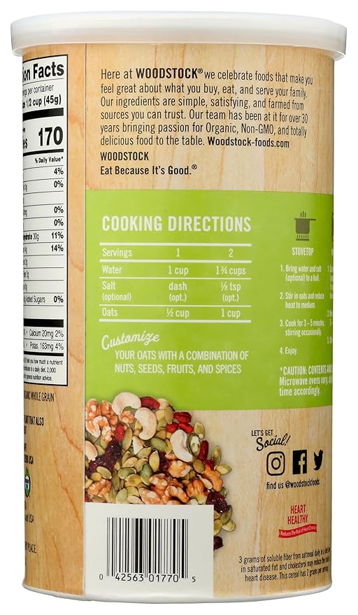 Woodstock Organic Irish-Style Oats - Case of 12 - 18.5 oz.