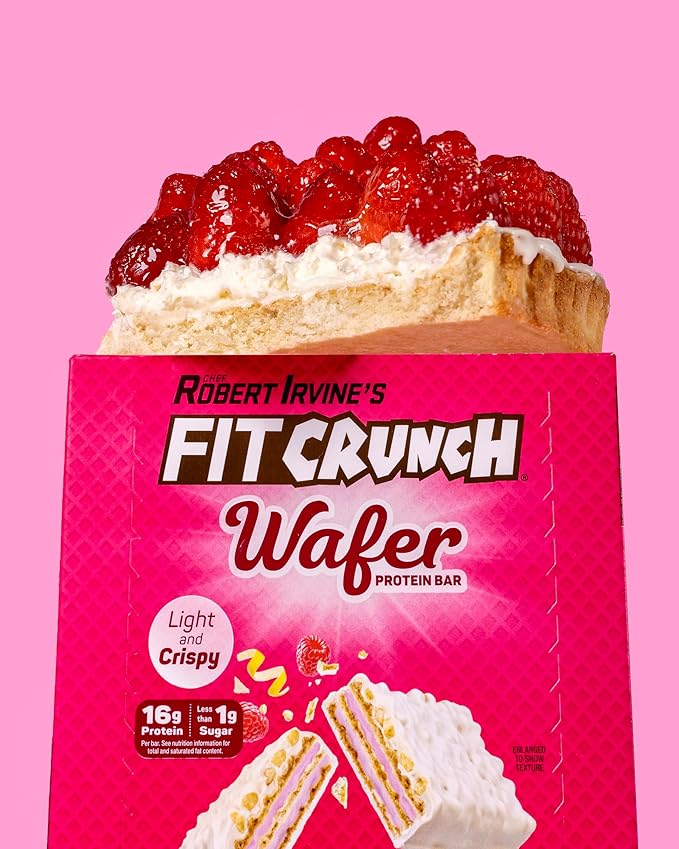 FITCRUNCH Wafer Protein Bars Designed by Robert Irvine 16g of Protein &amp 1g of Sugar (9 Bars Raspberry Tart)