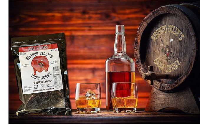Bronco Billy's Beef Jerky Bourbon Soaked One Pound Resealable Bag