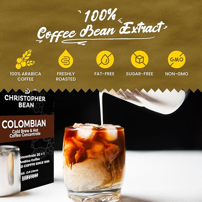Christopher Bean Coffee - 396 servings 30 to 1 Blend Bag in Box Liquid Instant Coffee or Cold Brew Coffee Concentrate - Hot or Iced Coffee - Colombian
