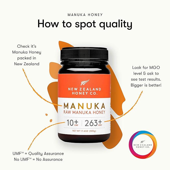 New Zealand Honey Co. Raw Manuka Honey UMF 10+ | MGO 263+ 17.6oz / 500g | Organic Medical Grade Manuka Honey for Daily Wellness Skin Care &amp Dogs