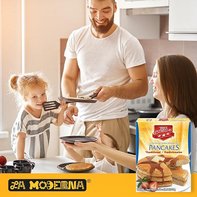 TRES ESTRELLAS Homemade Pancake Mix Easy to Prepare with Milk Eggs &amp Butter 17.6 oz (Pack of 12) | Fluffy Texture | Authentic Flavor for Breakfast or Brunch