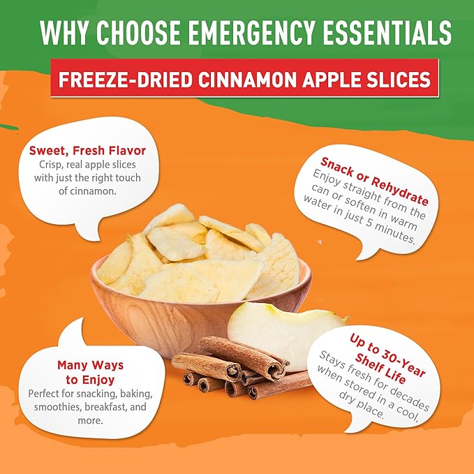 Emergency Essentials Freeze-Dried Cinnamon Apple Slices #10 Can Fruit Apples Freeze-Dried Snacks Nutritious Emergency Bulk Food Long 25-Year Shelf Life