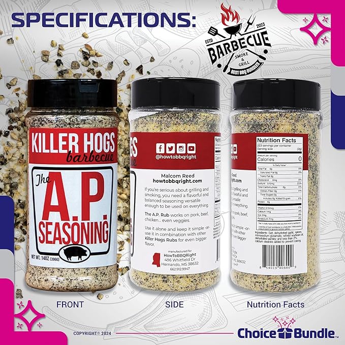 Killer Hogs AP All Purpose Seasoning &amp The BBQ Rub Premium Variety 4 Pk (50 oz) + Barbecue Masters &amp Bottle Opener (6 Items)!