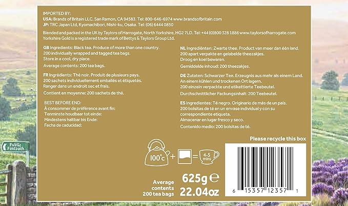 Taylors of Harrogate Yorkshire Gold Individually Wrapped Tea Bags 200 Count. (Pack of 2)