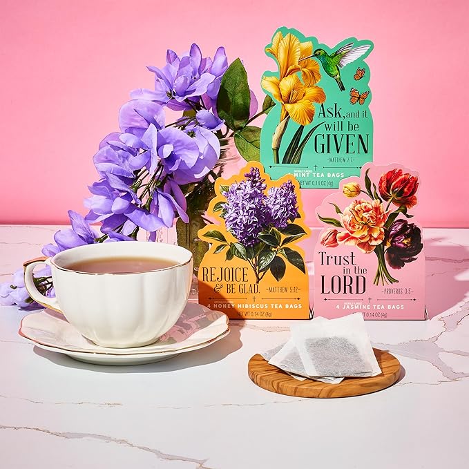 Thoughtfully Tea Affirmations Religious Gift Set 15 Gifts in 1 with Bible Verses 8 Flavors in 15 Floral Boxes with 4 Bags Each Christian Gifts for Women Bible Study Prayer Group Easter Gift