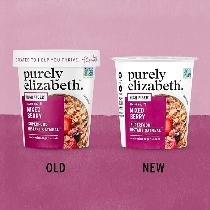 Purely Elizabeth Superfood Oatmeal Cup with Prebiotic Fiber Mixed Berry Vegan Friendly Organic Gluten Free &amp Non-GMO 1.76 Ounce (Pack of 12)