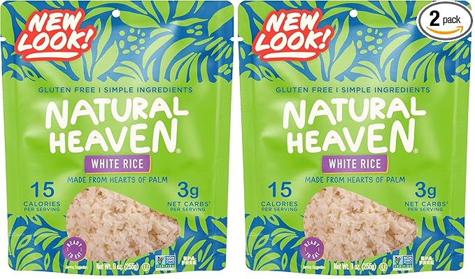 Natural Heaven White Rice Hearts of Palm – Naturally Rich in Potassium Low-Calorie Veggie Rice Keto &amp Gluten-Free Food Vegan 9 Oz (Pack of 2)