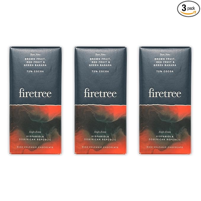 Firetree Hispaniola Dominican Republic 72% Dark Chocolate 3 Pack - UK Chocolate - Premium Craft Artisanal Direct Trade Single Origin Bean-to-bar - Vegan Keto Paleo Kosher Halal Soy-Free Glu