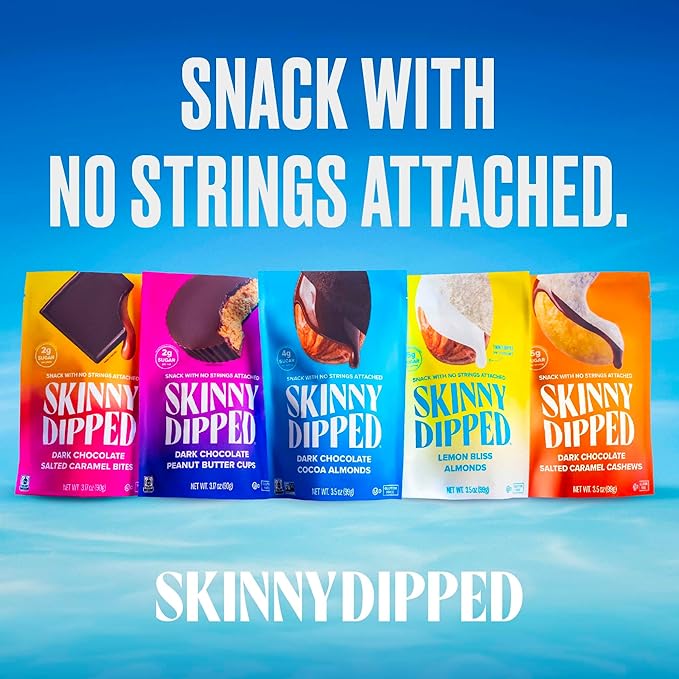 SkinnyDipped Dark Chocolate Peppermint Covered Almonds Healthy Snack Plant Protein Gluten Free 1.2 Ounce (Pack of 15)