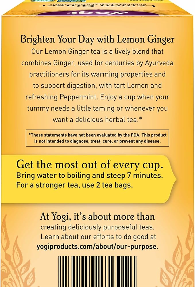 Yogi Tea Lemon Ginger Tea - 16 Bags per Pack (6 Packs) - Organic Ginger Root Tea to Support Healthy Digestion - Includes Lemongrass Lemon Flavor Licorice Root Lemon Peel &amp More