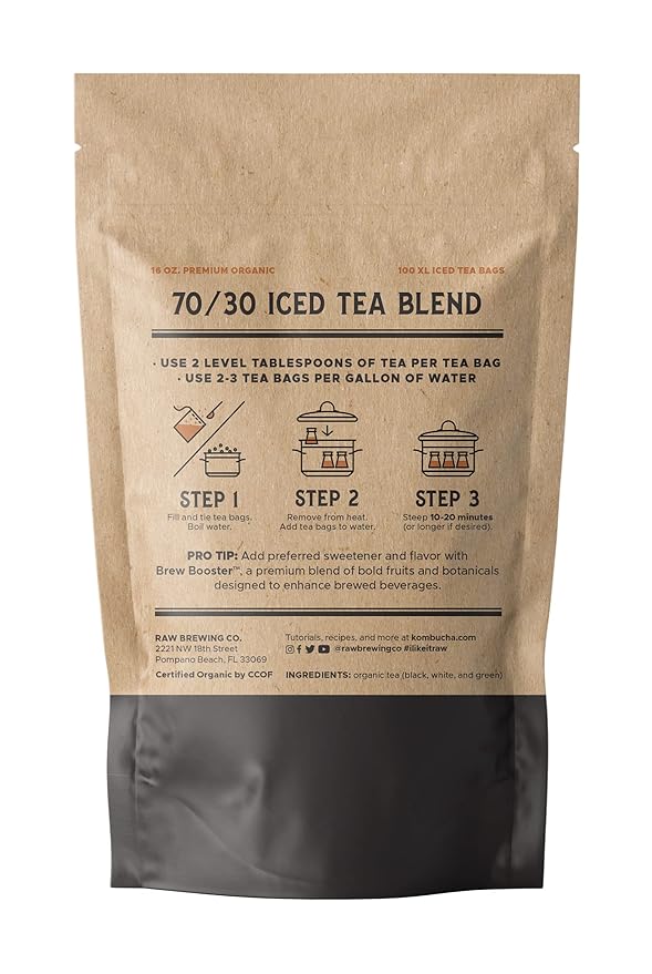 The Southern Standard - Premium Organic Iced Tea Bags - 70/30 Blend (70% Black 30% Green and White)100 XL Bags (1 Pound. Makes 50 gallons.)