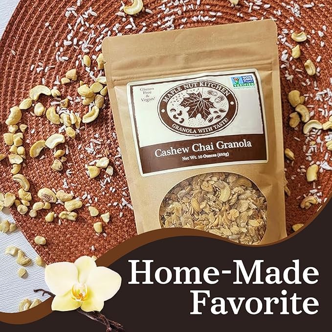 Maple Nut Kitchen Gluten Free Chai Granola with Cashews 3 Pack – Certified Gluten Free Oats Shredded Coconut Sunflower Seeds Maple Syrup – Healthy Low Sugar Breakfast Cereal Crunchy Natural Granol