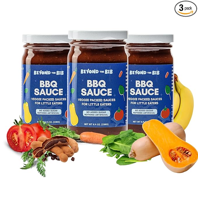Beyond the Bib - Toddler and Kids Healthy Meal Sauces and Dips - Made with Vegetables No Added Sugar No Salt No Artificial Ingredients - Ready to Eat - For 24+ Months (BBQ - 3 Pack)