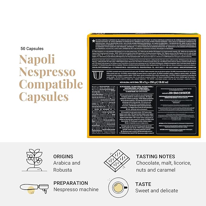Caffe' Vergnano Medium Roast Espresso Bundle - Original Line Machine Compatible Arabica Robusta Italian Coffee For Nespresso Coffee Machines Intenso &amp Napoli - 50 of Each Flavor (100 Capsules)
