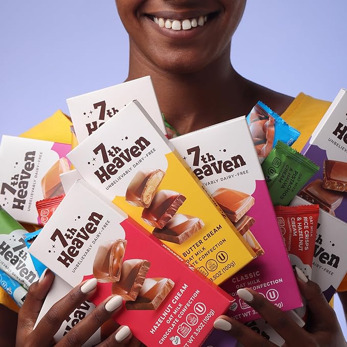 7th Heaven Vegan Oat Milk Chocolate Bars (3.5oz Full Size Candy Bars - 4 Packs) - Non GMO Kosher Parve Cruelty Free Fair Trade Cocoa 100% Dairy Free Chocolate Bars Perfect for Holiday Stocking S