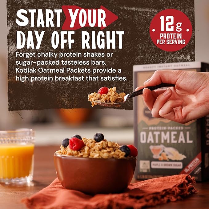Kodiak Instant Oatmeal Packets Maple Brown Sugar High Protein100% Whole Grains 6 boxes with 6 packets each (36 packets total)