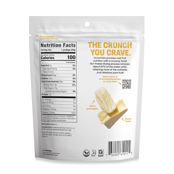 Crunchies Freeze-Dried Fruits 100% All Natural Crispy Fruit Non GMO and Kosher Resealable Freeze Dried Fruit Snack Packs Pack of 6 (Pineapple)