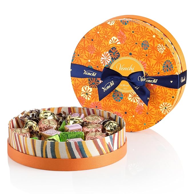 Venchi - Murrine Collection - Medium Orange Hamper with Assorted Chocolates Gift Idea for Birthday and Anniversary 14.1 oz