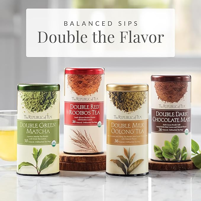 The Republic of Tea – Organic Double Dark Chocolate Maté Naturally Caffeinated Yerba Maté Steeps 36 Cups