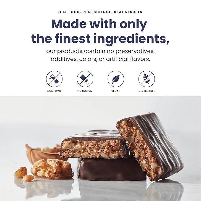 Step One Foods Dark Chocolate Walnut Bars Omega 3's and Dietary Fiber Gluten Free Non-GMO Vegan Clinically Proven to help Lower Cholesterol (24 Pack)