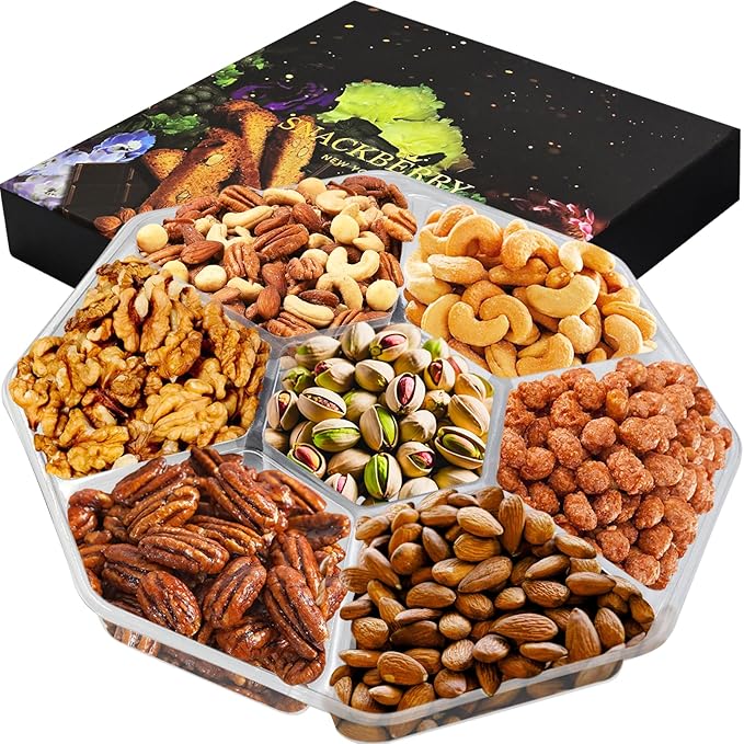 Gourmet Mixed Nuts Gift Basket in Black Gift Box (7 Assortments) Arrangement Fruit &amp Nut Gift - Care Package For Birthday Sympathy Get Well Men Woman &amp Families