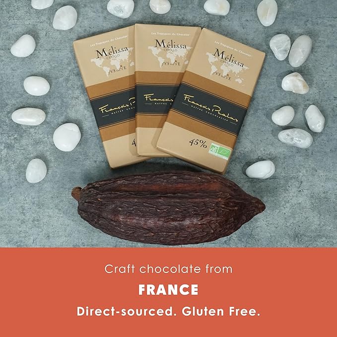 François Pralus Melissa 45% Milk Chocolate 3 Pack - French Chocolate - Bean-to-Bar Direct Trade - Gluten-Free Soy-Free Organic - Bundle