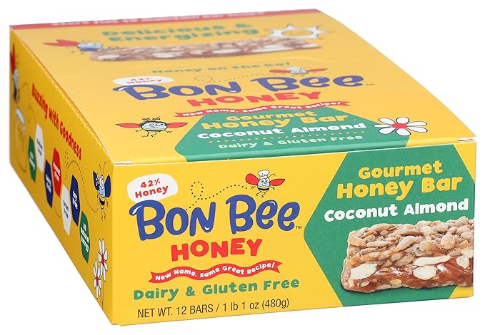 Bon Bee Honey Coconut Almond Honey Bar 12 Count 1.4 OZ