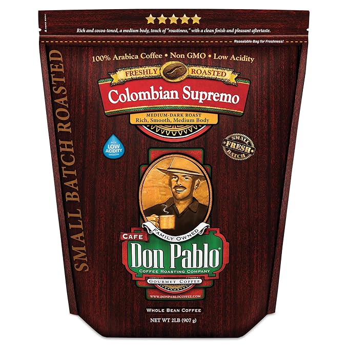 Don Pablo Colombian Supremo - Medium-Dark Roast - Whole Bean Coffee - Low Acidity