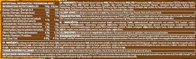 Grenade Carb Killa High Protein and Low Sugar Candy Bar Fudged Up 60 g 12 Count(Pack of 1)