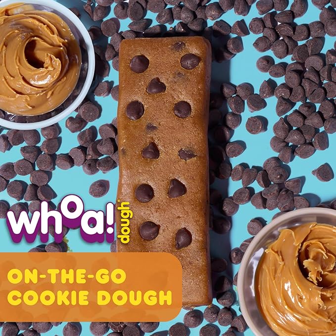 Whoa Dough Edible Cookie Dough Bars- Certified Non-GMO Kosher and Gluten Free Bars - Healthy Snack Foods - Plant Based Snacks - Peanut Butter Chocolate Chip Cookie Dough - 4 Pack
