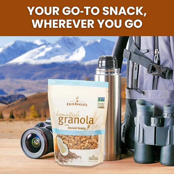 Erin Baker’s Homestyle Coconut Chia Granola with Ancient Grains - Made from Natural Ingredients Crunchy Texture Versatile Snack or Cereal - Vegan Friendly Non-GMO Resealable 160oz Bag 1‑Pack
