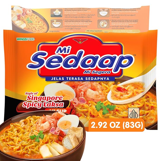 Singaporean Spicy Laksa Noodles (Pack of 40) — Creamy Coconut &amp Spicy Chili Instant Noodles — Mi Sedaap Halal Certified