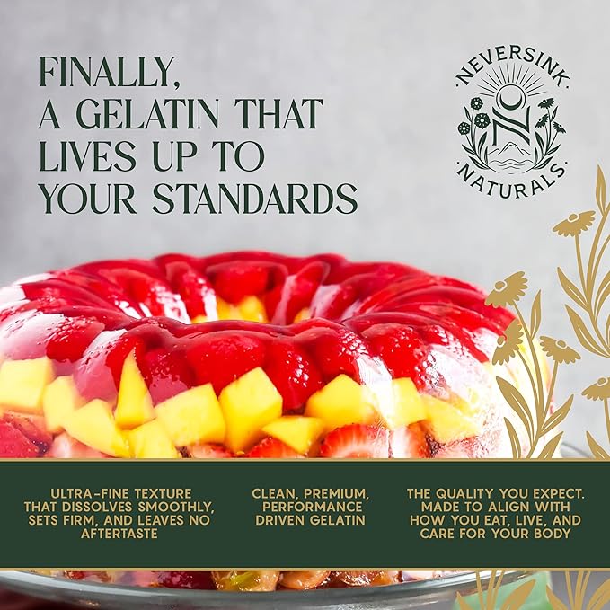 Neversink Naturals Grass Fed Gelatin Powder - Unflavored – 100% Grass-Fed Bovine Gelatin – 11g Protein – Keto &amp Paleo – Beef Gelatin Powder for Gummies Bone Broth Baking Desserts and Cooking