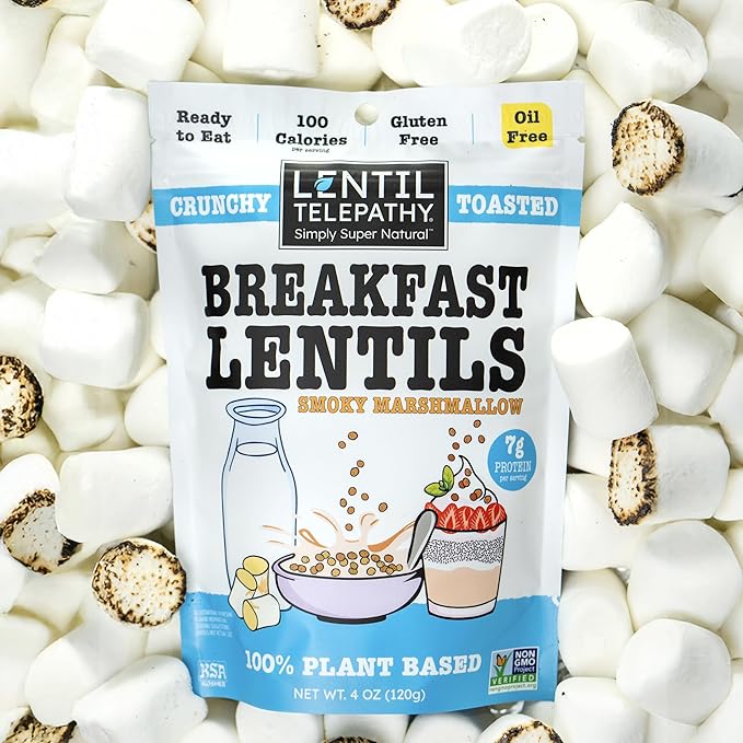 Lentil Telepathy SMORES Breakfast Variety Pack - Kosher Crunchy Toasted Lentils for Healthy Breakfast Plant-Based Gluten-Free Non-GMO Vegan-Friendly Oil-Free - 3-Pack 4 Ounce Bags