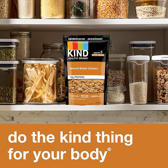 KIND Healthy Grains Clusters Almond Butter Granola 10g Protein Gluten Free 11 Ounce (Pack of 6)